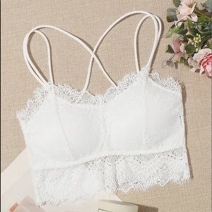 BRAND NEW Crisscross Floral Lace Bralette White